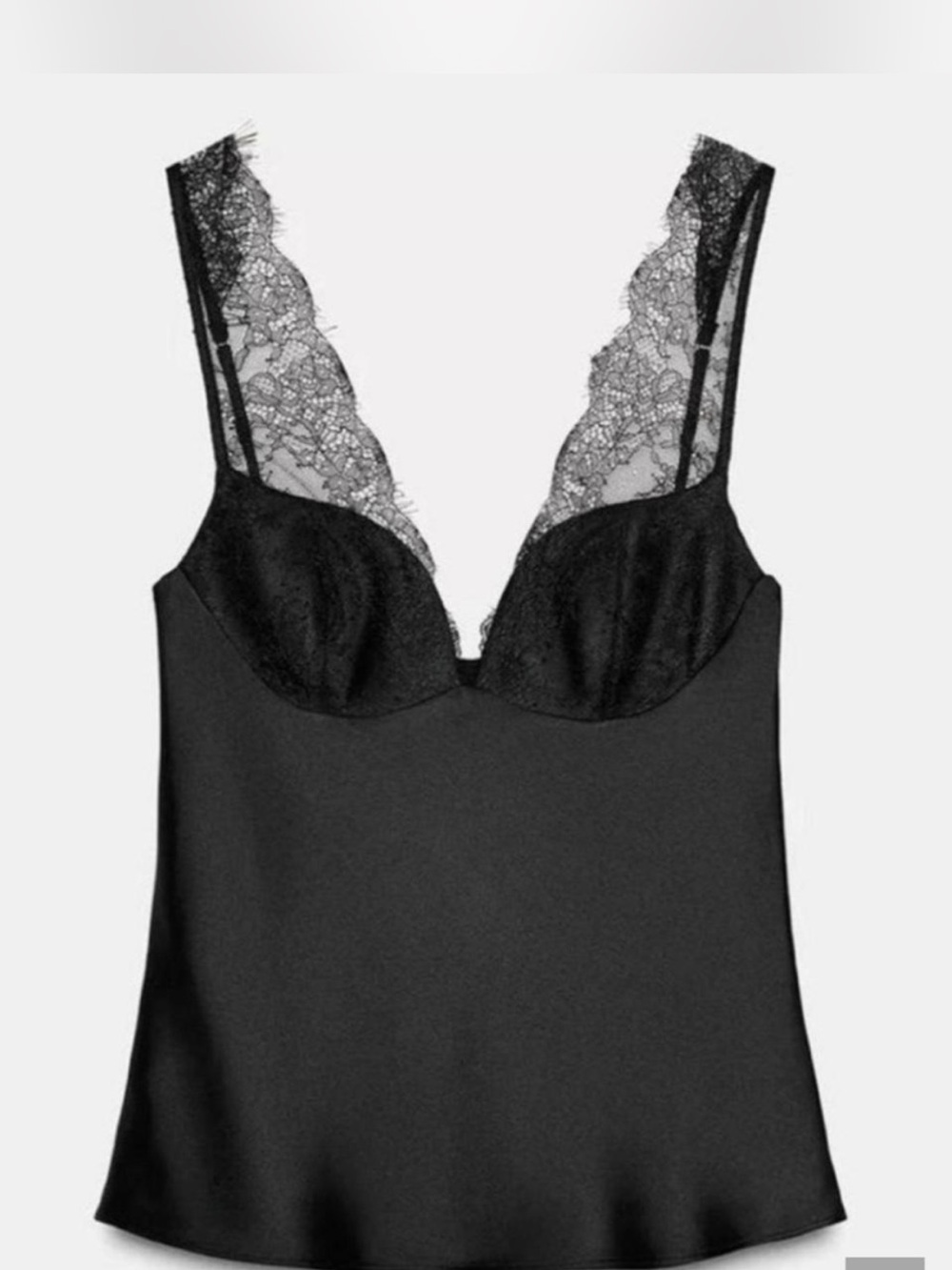 Zara Black Satin Lace-Trim Camisole